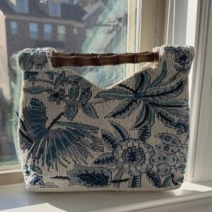 TJ Maxx / Marshall’s Floral Embroidered Beaded Bag with Bamboo Handle
